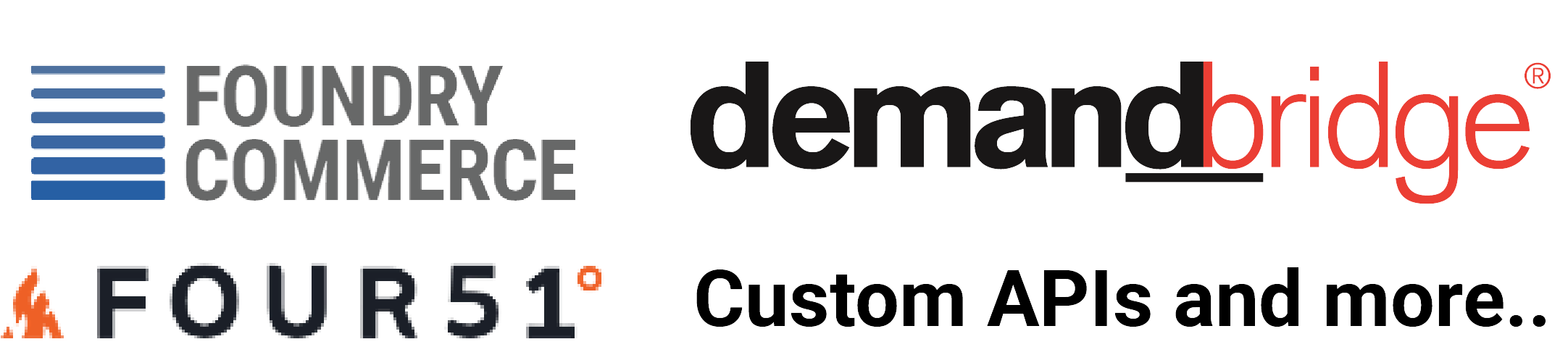 Foundry Commerce, DemandBridge, Four51, and custom API integrations